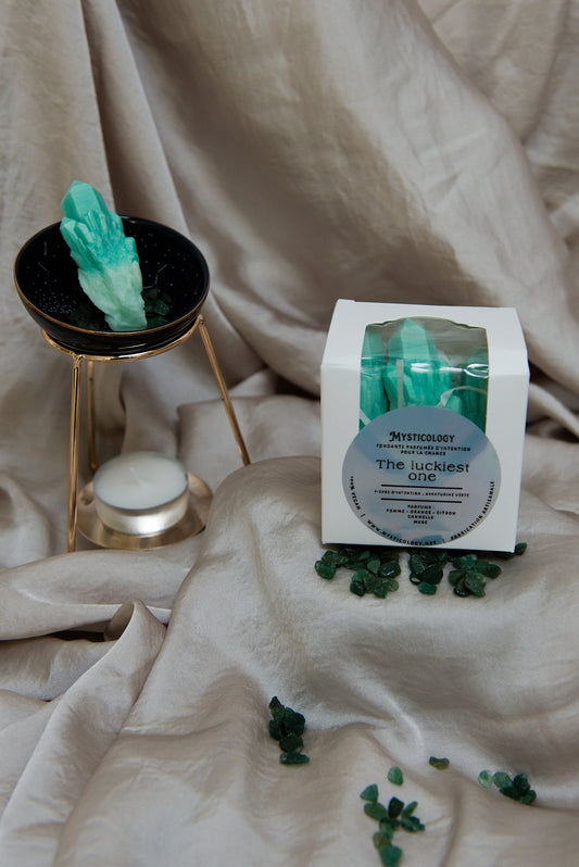 "THE LUCKIEST ONE" pour la chance, aventurine verte, boîte de 3 fondants parfumés d'intention