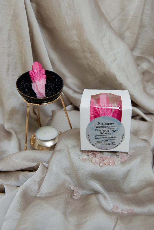 "I'VE GOT THE POWER" pour la confiance en soi, quartz rose, boîte de 3 fondants parfumés d'intention