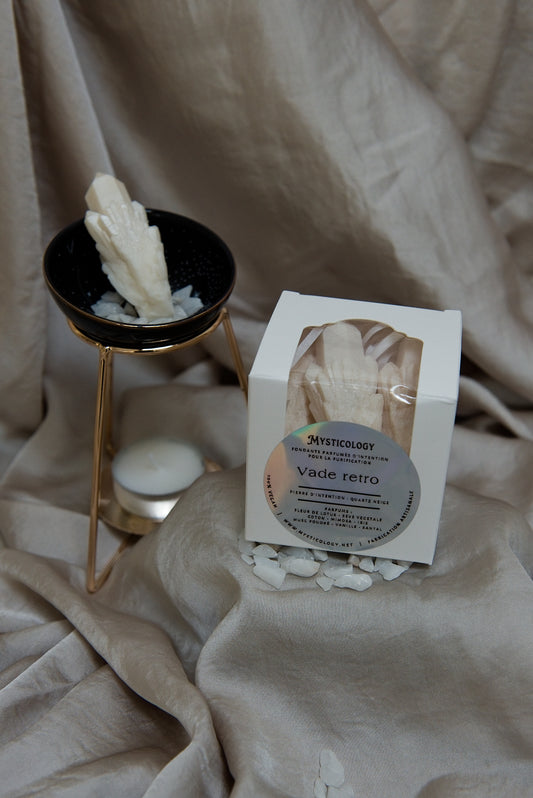 "VADE RETRO" pour la puriification, quartz neige, boîte de 3 fondants parfumés d'intention